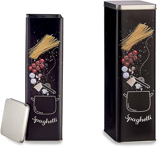 Spaghetti Jar Storage Tin Pasta Black Black Silver 30 cm Pasta Storage