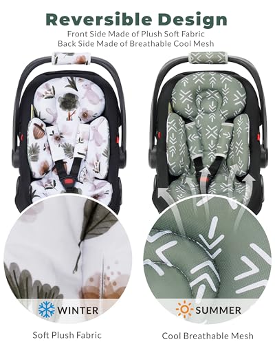 Image of TinlyFinly Newborn Carseat Insert, Baby Head and Body Support, Reversible Infant Insert Compatible with Infant Car Seat, Stroller, Mamaroo Swing, Rocker, Bouncer. Baby Car Seat Cushion - Rabbit