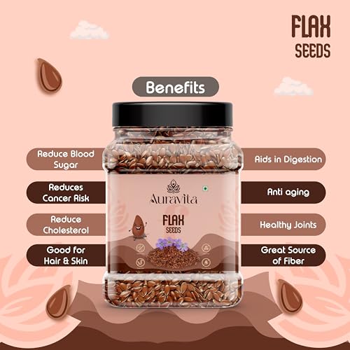 Image of Auravita Premium Flax Seeds 500 Gram | Natural Raw Flax seeds for Eating High Dietary Fiber Alsi Seeds Rich in Magnesium