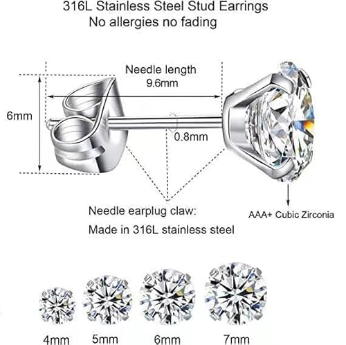 5 Pairs Surgical Steel Stud Earrings Set,Hypoallergenic Cubic Zirconia 14K Gold Plating Earrings For Women Girls (6Mm, Gold) #TOP1