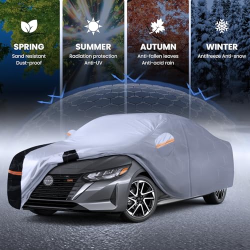 Image of Multi-Layer Car Cover Custom Fit for Nissan Sentra(1999-2026), 100% Waterproof All Weather for Automobiles, Gift with Towel, Heavy Duty Car Covers for Rain Sun UV Protection with Door Zipper