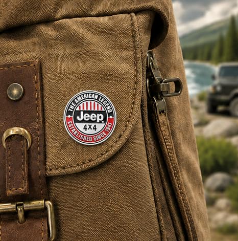 Image of Jeep The American Legend Enamel Pin, Cast and filled cloisonne Lapel Pins for backpacks, denim jackets, Hats & Fabrics 1 inch size