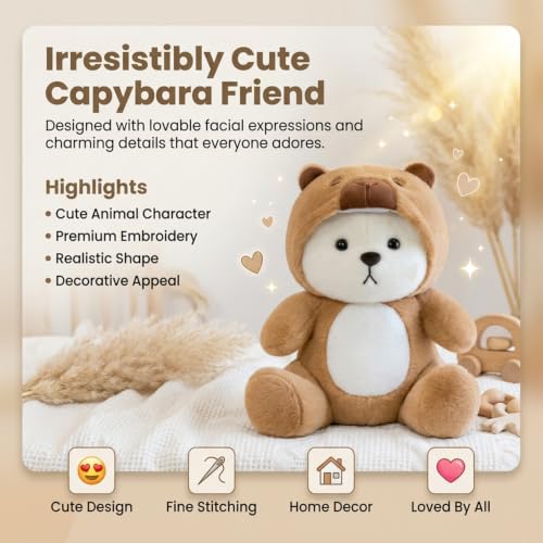 Image of FuzzyTales Hooded Capybara Panda Soft Toy | Soft Stuffed Plush Animal for Kids & Adults | Kawaii Cute Animal Toy for Cuddles & Room Decor | for Birthday Gifts, Thanksgivings and Every Event (35cm)
