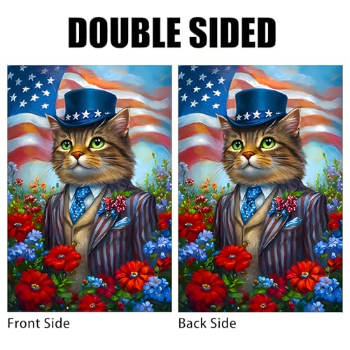 Image of Nuxovilar Veterans Day Garden Flag Cat Patriotic Hat 12x18 Polyester | Patriotic Flag, Cat Banner patriotic garden flag, military memorial sign yard, porch, patio (Patriotic Cat)