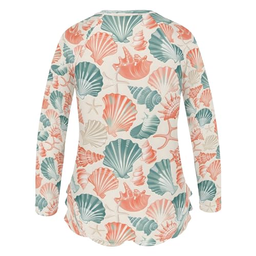 Colorful Seashells 1 Girls Long Sleeve Swimsuits One Piece Zipper Bathing Suit UPF 50+ Rashguard Swimwear3