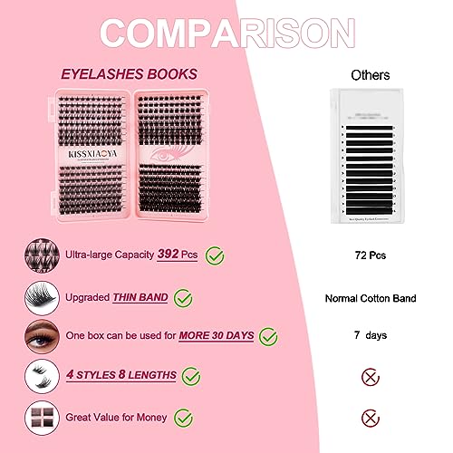Individual Cluster Lashes 392Pcs Wide Stem D Curl 9-16 Mixed DIY Eyelash Extension False Eyelashes Natrual Soft Mega 4 Styles for Personal Started Makeup Use at Home (Mix 9-16mm Eyelash Book) - Image 3