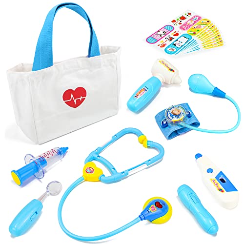 Liberry Durable Doctor Kit for Kids, 18 Pieces Pretend Play Doctor Toys, Dentist Medical Kit with Stethoscope and Kids Medical Storage Bag , Doctor Set Toys for Toddler Boys Girls 3 4 5 6 7 8 9ï¼ˆBlueï¼‰