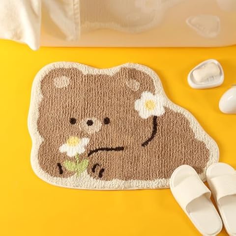 Molesun Bear Bathroom Rug Animal Bath Mat, Non-Slip Soft Shower Rug Microfiber Cute Bath Rug for Kids, Water Absorbent Thick Shaggy Floor Mats for Bedroom, Kitchen, Home Decor, 19" x 27" Cover