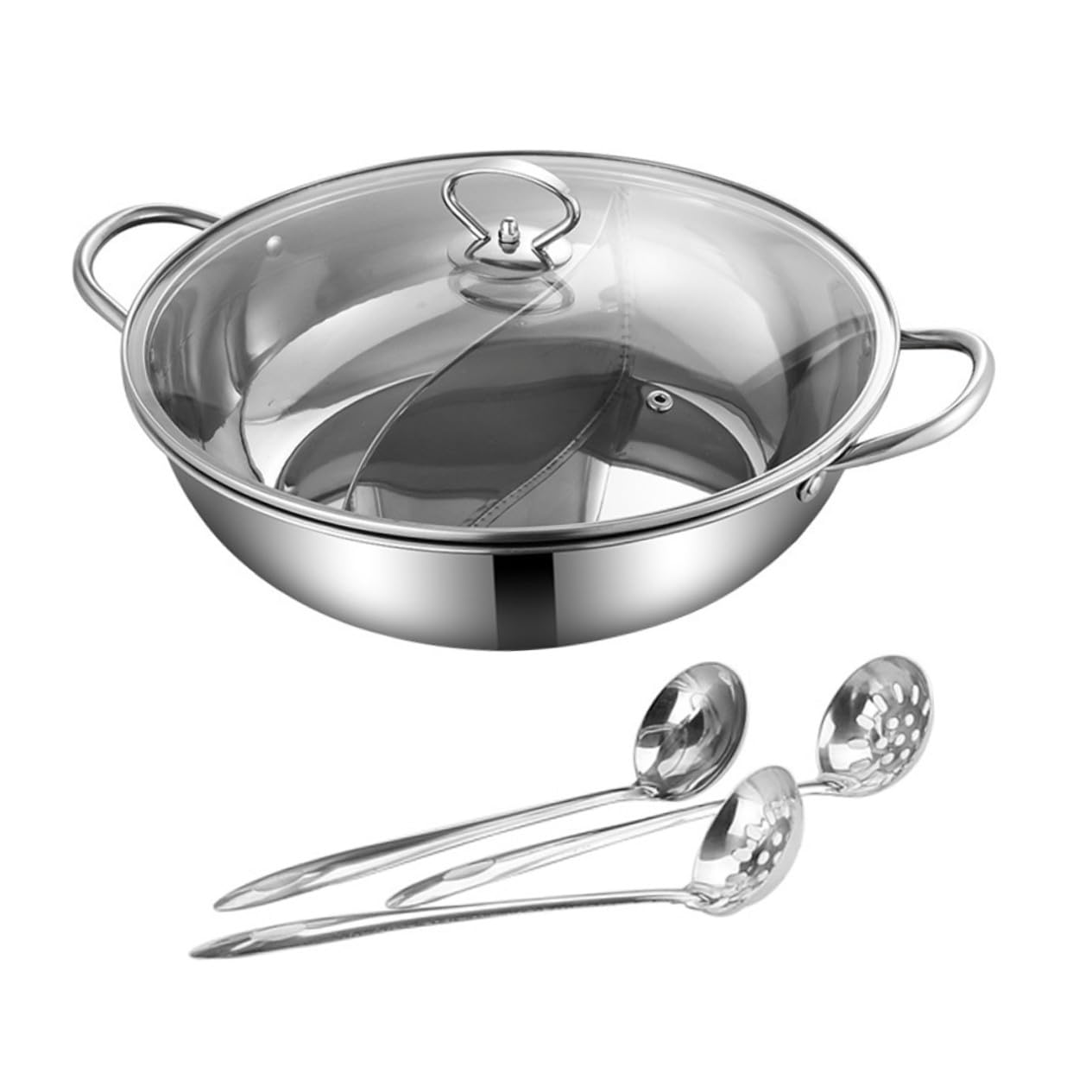 Toyvian Marmite à Fondue Chinoise Inox 32 Cm Double Saveur Avec Passoire En Acier Inoxydable, Compatible Gaz Et Induction, Batterie Cuisine Pour Repas Convivial En Intérieur, Ensemble 4 Pièces