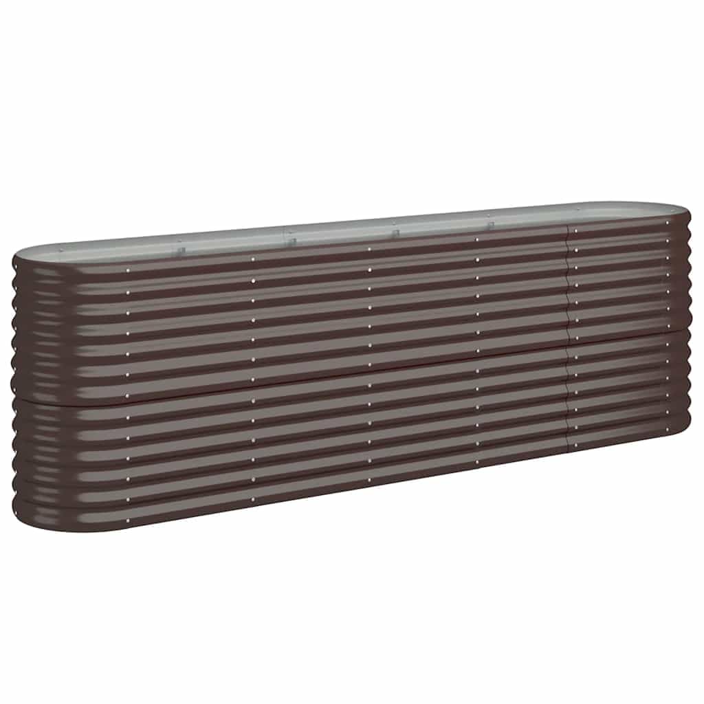 vidaXL Oval-Shaped Brown Raised Garden Bed - Powder-coated Steel Planter for Outdoor Flowers, Herbs, Vegetables - 224x40x68 cm
