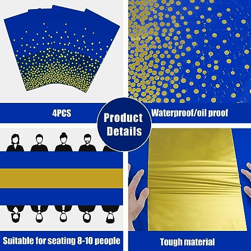 Image of OHOME 4 Pack Disposable Plastic Table Cloths for Parties,Royal Blue and Gold Rectangle Table Covers for Graduation Wedding Birthday Fathers Day Decorations | Christmas Decorations 54 inch x 108 inch
