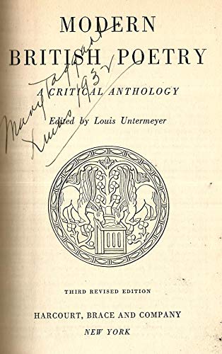 MODERN BRITISH POETRY: A CRITICAL ANTHOLOGY B000V3J6Q0 Book Cover