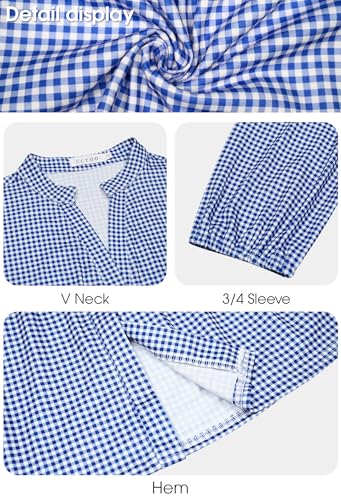 Image of CCTOO Women's Summer Dresses Casual V Neck Button Down 3 /4 Sleeve Floral Print Loose Flowy Shirt Dress