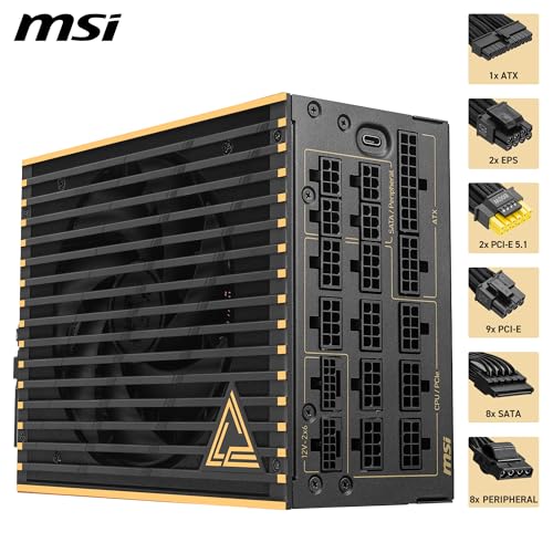 MSI MEG Ai1600T PCIE5, Fully Modular Gaming 1600W Power Supply, 80+ Titanium, Dual 12V-2x6 Cables, Server-Grade Capacitor, ATX 3.1 & PCIe 5.1 Ready, Low-Noise, Braided, 12 Year Warranty - image 2