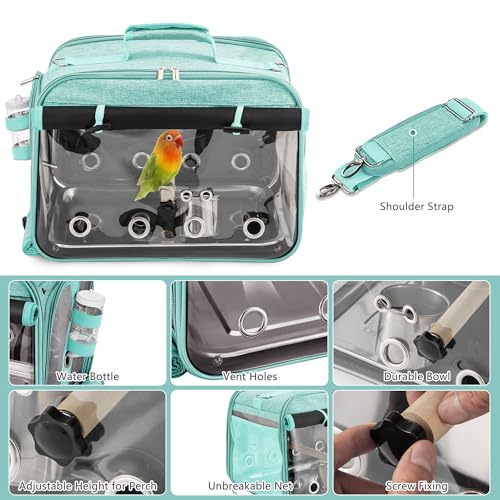 Sanmoncare Airline Approved Bird Carrier, Indestructible Stainless Steel Mesh Parrot Travel Cage, Cockatiels Travel Carrier Lightweight and Portable with Water Bottle and Bowl - Image 4