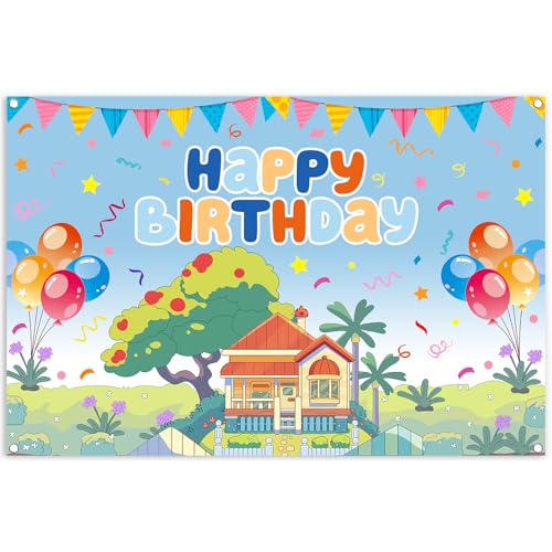 5x3ft Blue Dog Theme Backdrop Cartoon Photography Background Kids Boys Girls Birthday Party Decorations Photo Booth Banner Props