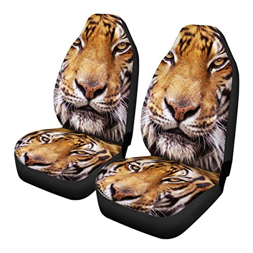 UNICEU 3D Ferocity Tiger Face Print Chic 2 Front Car Seat Covers