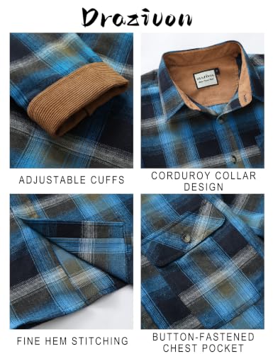 Drazivon Men's Button Down Long Sleeve Cotton Flannel Shirt Plaid Blue M - image 4