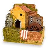Aurora Store Fontana con Mulino ad acqua con Ruota POZZO Presepe Natale in Legno e Muschio in Resina Scenario Paesaggio Presepio Napoletano casolare Fattoria Dimensioni 24x13X h. 20 cm