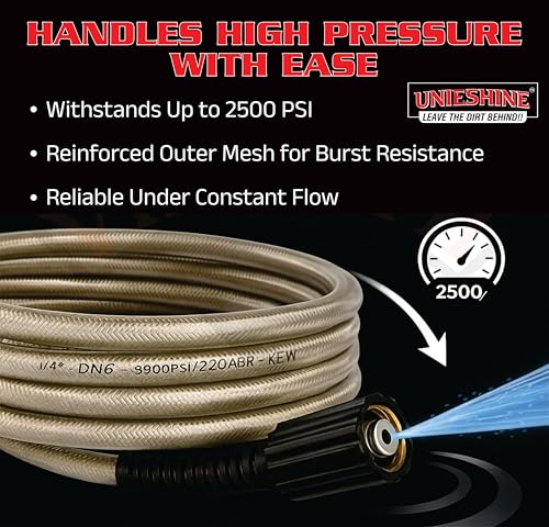 Image of Pressure Washer Hose Pipe, 3500 PSI High Pressure Washer Hose, Molded Durable Pipe Compatible with Starq, Vantro, Aimex, Gaocheng, Agaro, Shakti (8MTR NYLON)