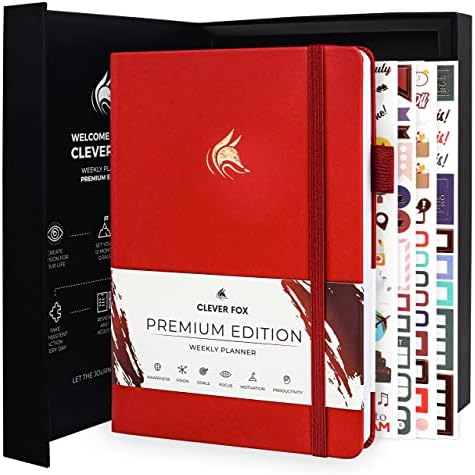 Clever Fox Planner Premium Edition  Luxurious Weekly & Monthly Planner to Increase Productivity and Hit Your Goals  Organizer  Undated, Start Anytime, A5, Lasts 1 Year, Red (Weekly)