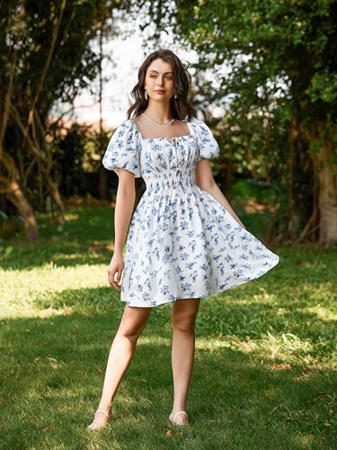 Image of Scarlet Darkness Women's Off The Shoulder Summer Dress Floral Puff Sleeve Renaissance Dresses