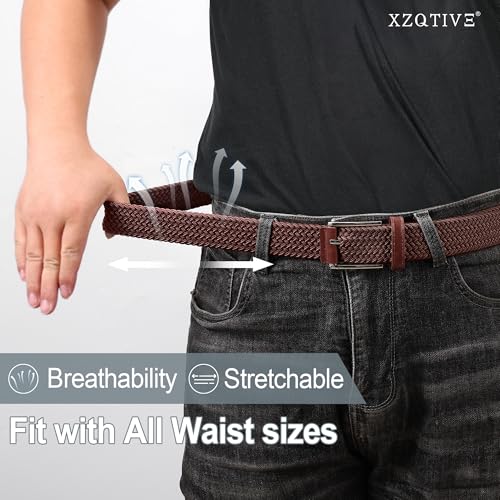 Image of XZQTIVE Braided Stretch Belt Mens Gift Elastic Woven Belt for Golf Casual Pants Shirts Jeans