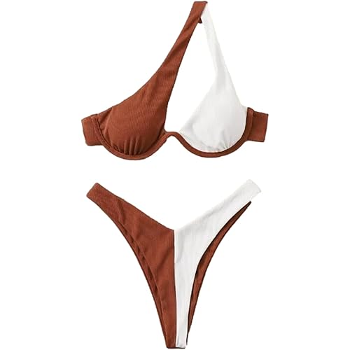 Lilosy Sexy Underwire One Shoulder Bikini High Cut Brazilian Swimsuit Set 2 Piece