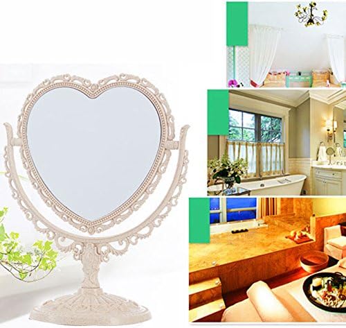Bluelover Makeup Mirror 2 Side Comestic Rotat Stand Table Plastic Dresser Heart Shape Mirrors Cosmetic Tool-Pink
