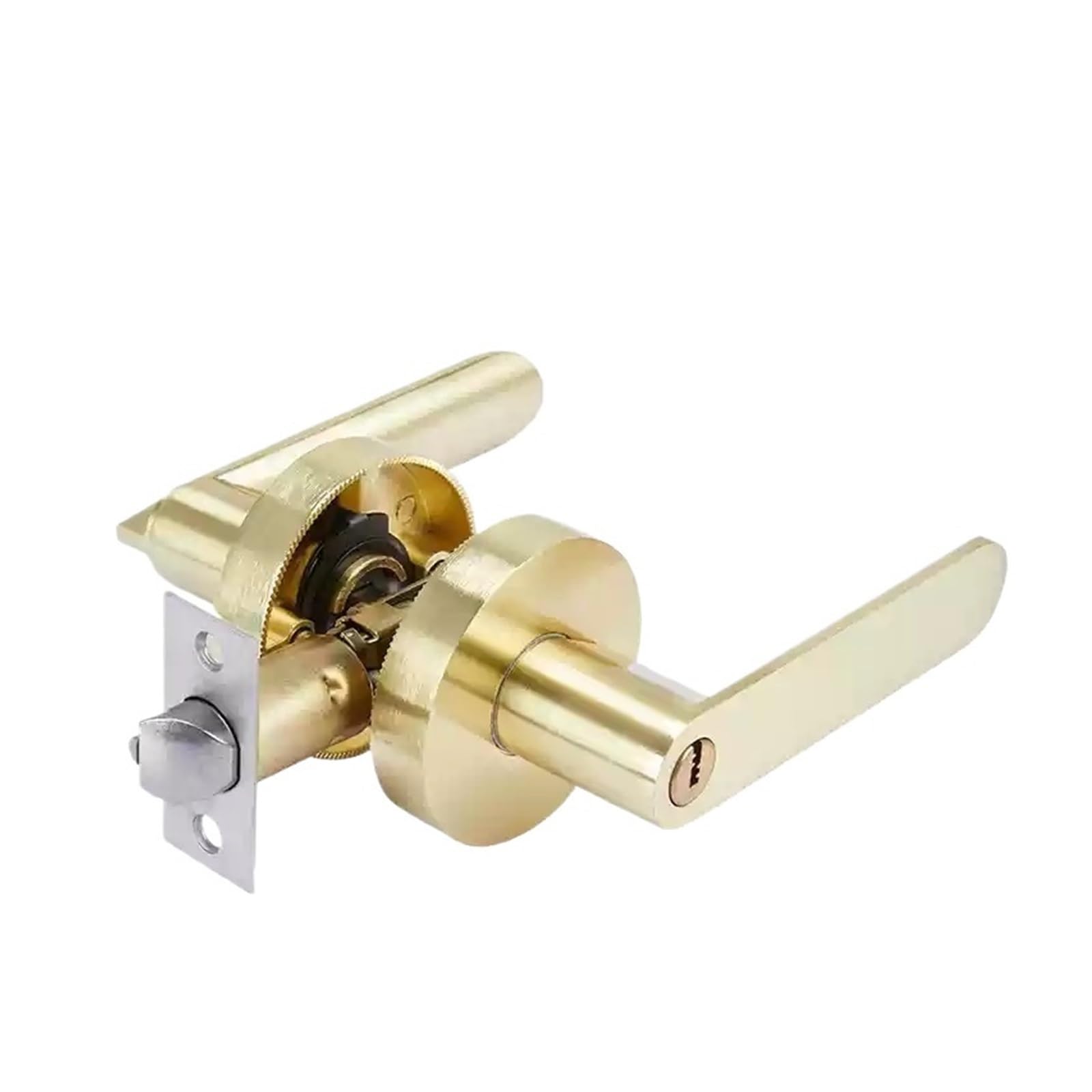 Indoor Door Lock, Aluminum Alloy Round Cover Lock with Key Hardware Accessories Adjustable deadbolt 60/70 mm(Golden)