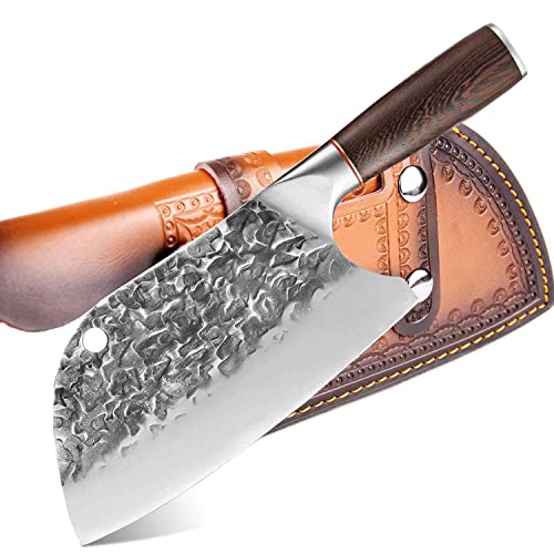 Muxel Metzgermesser, Hackbeil oder Universalmesser Dieses serbische Kochmesser mit Lederscheide liegt gut in der Hand, ist Rasiermesserscharf ist Outdoor Messer als auch Küchenmesser