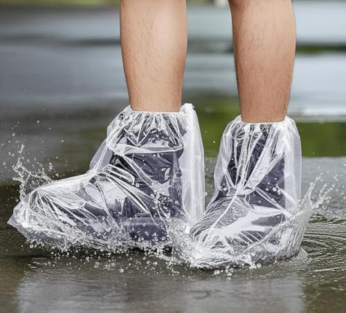 Foyods Lot de 10 couvre-chaussures pour la pluie, 5 paires de housses de chaussures de pluie portables et imperméables pour chaussures d'extérieur et d'intérieur (transparent)