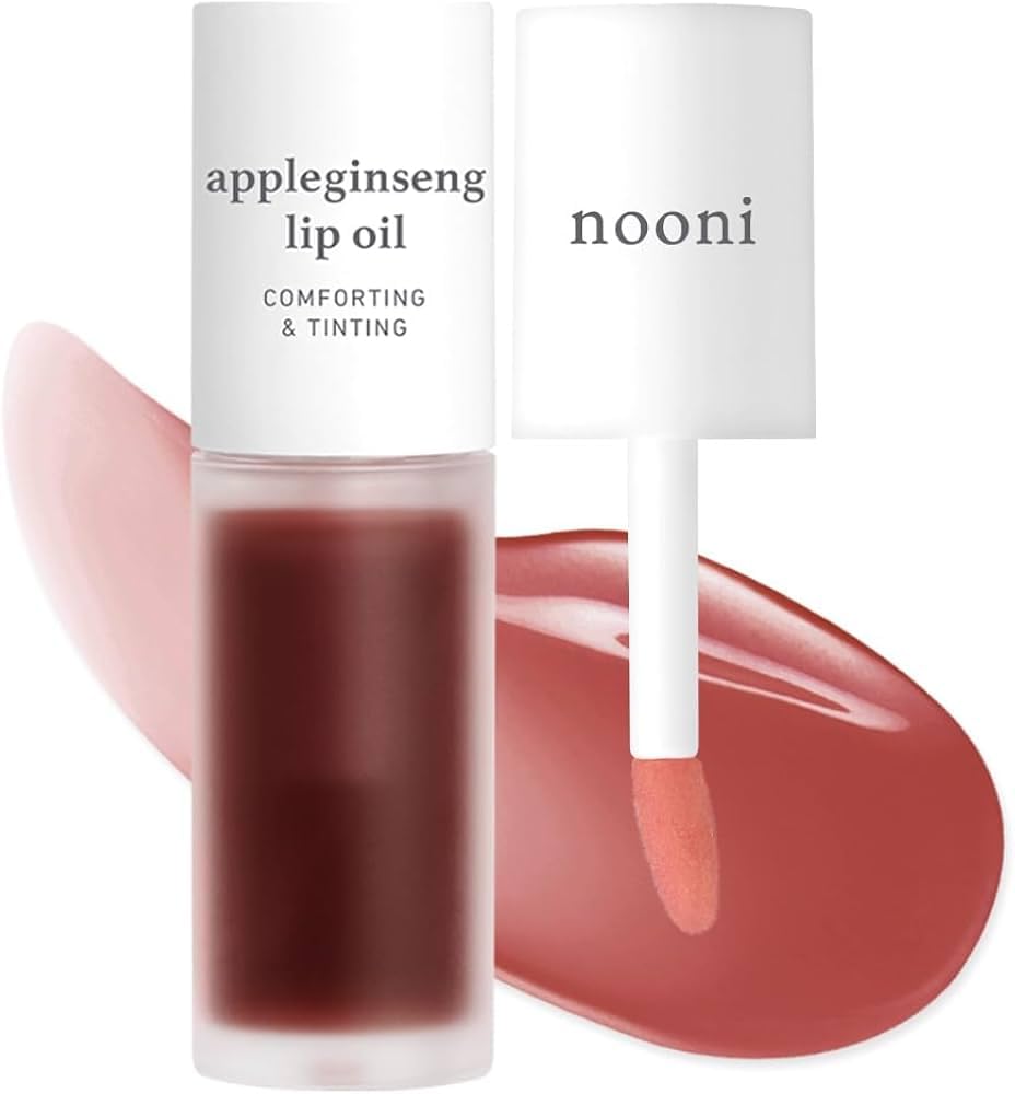 NOONI Korean Lip Oil - Appleginseng | Lip Stain, Gift, Long-Lasting, Moisturizing, Plumping, Revitalizing for Dry Lips, Waterproof, No Peel Off, Korean Lip Tint, Red Brick, 0.12 Fl Oz