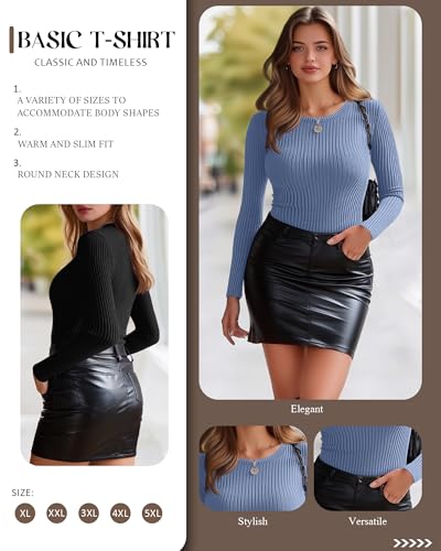 3 Pack Plus Size Thermal Shirts for Women Long Sleeve Ribbed Knit Underwear Tops Base Layer Tee3