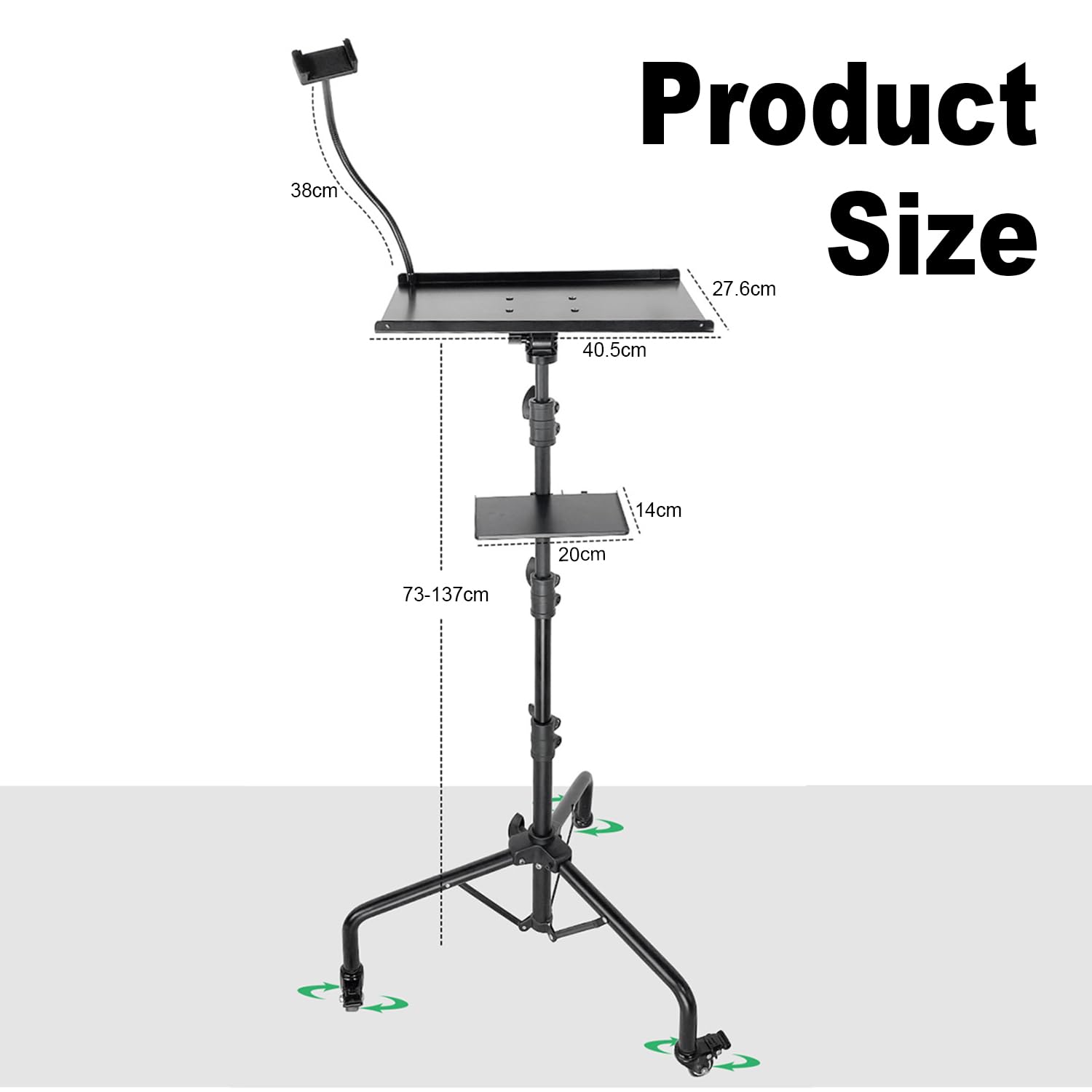 Support Videoprojecteur Sur Pied，Trepied Videoprojecteur，Hauteur Réglable de 65cm à 120cm,Rotation de 180°,Pied Polyvalent avec Roulettes Métalliques,Trépied de Projecteur pour Bureau et Maison