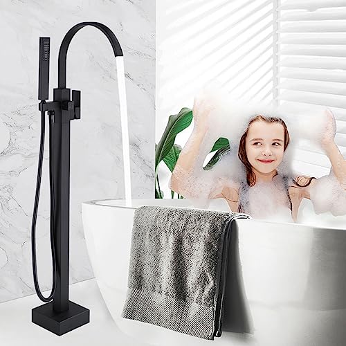 Badewannenarmatur Wasserfall 360° Drehbar Freistehende Badewanne Armatur Für Heißes Und Kaltes Wasser Mit Handbrause,Schwarz