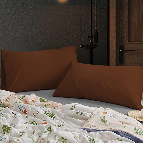 Image of Soft Pillow Covers 21 x 32 Inches - 100% Egyptian Cotton 400 Thread Count Set of 2 Pillow Cover Set Envelope Closure Hotel Quality Pillowcase - Brown