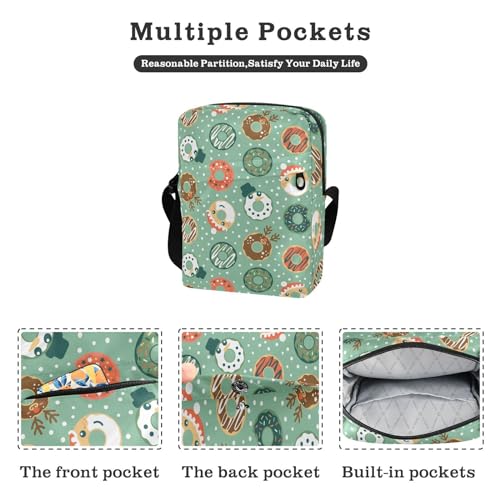 Christmas Donuts Small Crossbody Bag for Men Women Mini Messenger Bag Shoulder Handbag With Adjustable Straps2