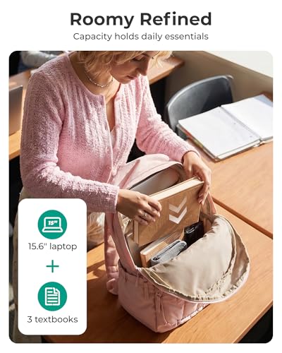 Image of BAGSMART College Laptop Backpack,Cute Travel Backpack for Women,Quilted Computer Bookbag