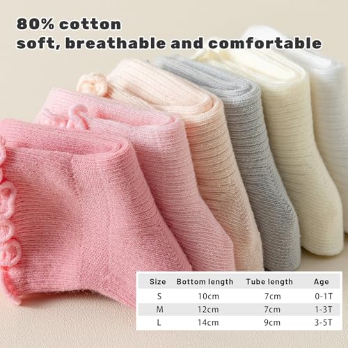 ANYANIME 6 Pairs Toddler Ruffle Socks for Girls Baby Grip Socks Non Slip Socks Cute Grippy Frilly