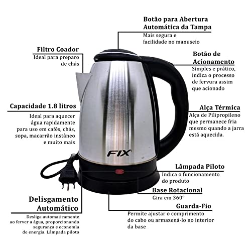 Chaleira Elétrica Fix Inox 1,8L 1500W 220V