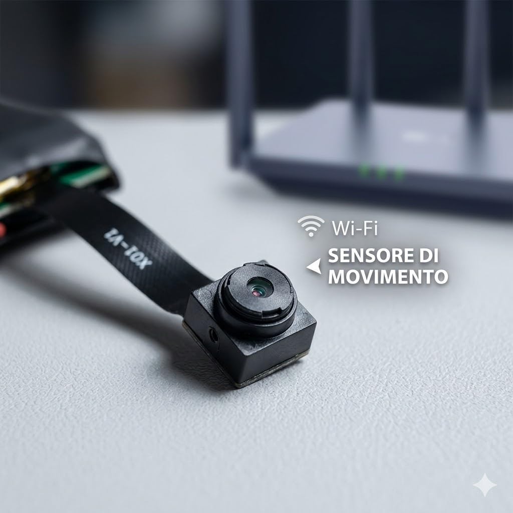 Mini Telecamera WiFi di Sorveglianza con Sensore di Movimento, Batteria 8 Ore, Controllo da Smartphone, Obiettivo 3mm