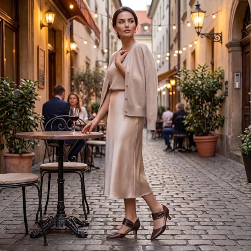 Image of RIBONGZ Kitten Heels for Women Closed Toe Comfortable Low Heels Pointed Toe Sexy Slip on Pumps Bridal Party Dressy Shoes