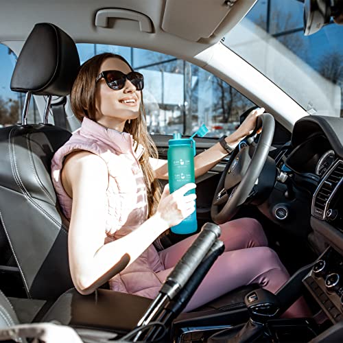 Sursip 32Oz Borosilicate Glass Water Bottle With Time Marker/Straw/Spout Lid, Leak Proof Motivational Water Bottle With Time To Drink,Bpa Free 1Liter Reusable Water Drinking Bottles For Sports,Gym. #TOP3