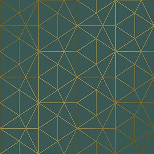 World of Wallpaper Prisme de Métro Triangle Géométrique Papier Peint - Vert émeraude et Or WOW037