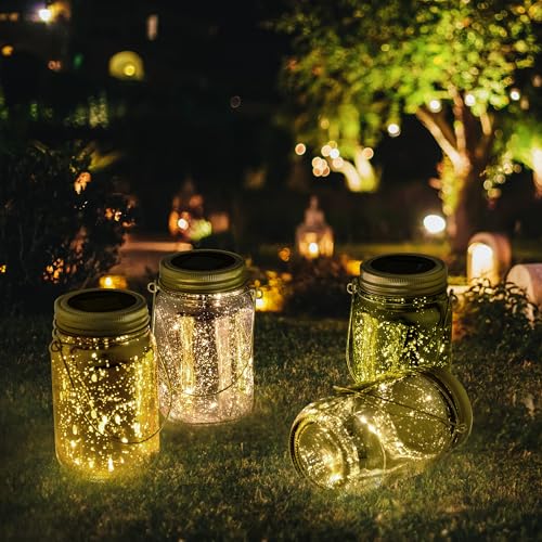 Outsunny Lumière de jardin solaire - pots mason jar 4 pièces - lanterne de verre solaire LED étanche norme IP 44 - lampes décoratives de jardin 4 couleurs