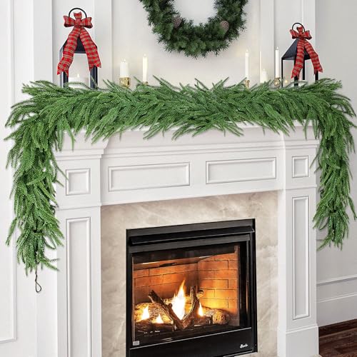 6FT Real Touch Christmas Norfolk Pine Garland for Mantle, 1PCS Artificial Pine Garland, Green Winter Realistic Norfolk Garlands for Table Indoor Outdoor Christmas Decorations