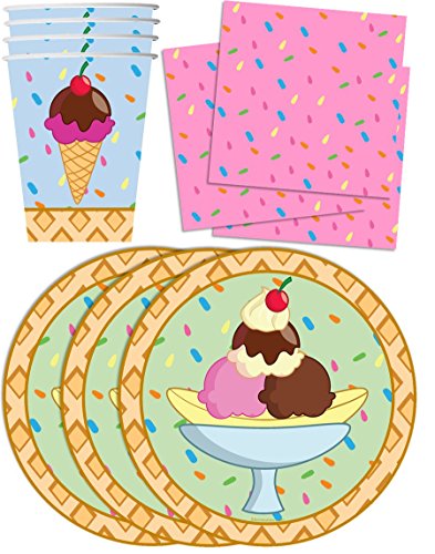 Ice Cream Shop Birthday Party Supplies - Ice Cream Party Decorations - Ice Cream Sprinkles Party Supplies - Sprinkles Party Supplies | Tableware Set Includes Plates, Napkins, and Cups | Kit for 16