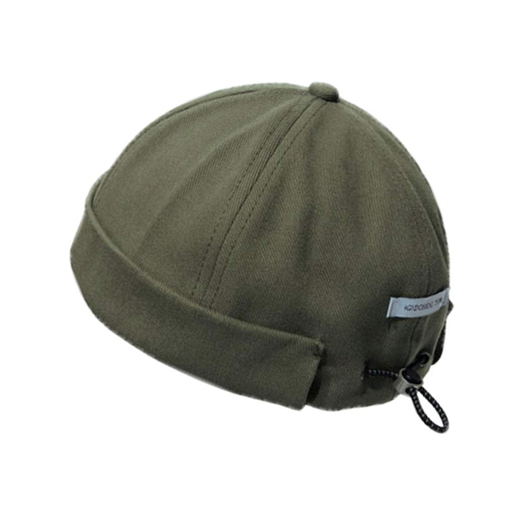 Gegeen Domog Unisex Green Docker Cap Brimless Hat For Men Women Skullcap Beanie Peakless Hats Rolled Cuff Retro Miki Hat With Adjustable (Green)