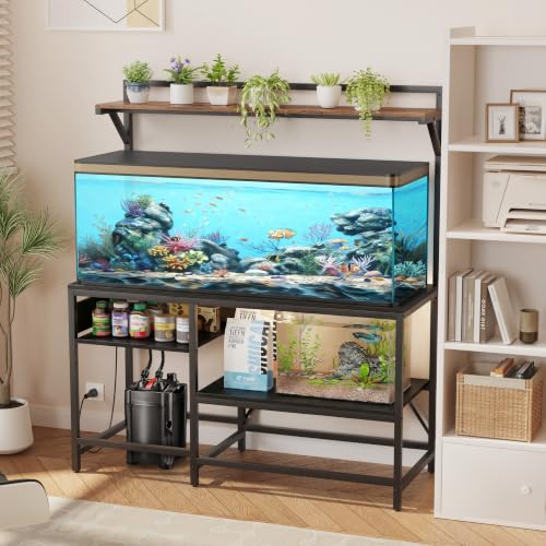 Image of 55 Gallon Fish Tank Stand, Aquarium Stand with Power Outlet, Heavy-Duty Reptile Terrarium Stand Table with Top Shelf for 55 Gallon Standard Long-Type Model, 52 inch L x 21.6 inch W x 30 inch H(Black)